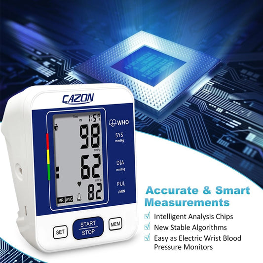 CAZON Blood Pressure Monitors Large Cuff Blood Pressure Machine BP Monitor Upper Arm BP Cuff for Home Use Heart Rate Hypertension Monitor, Cuff 22-40cm LCD Display (Blue)