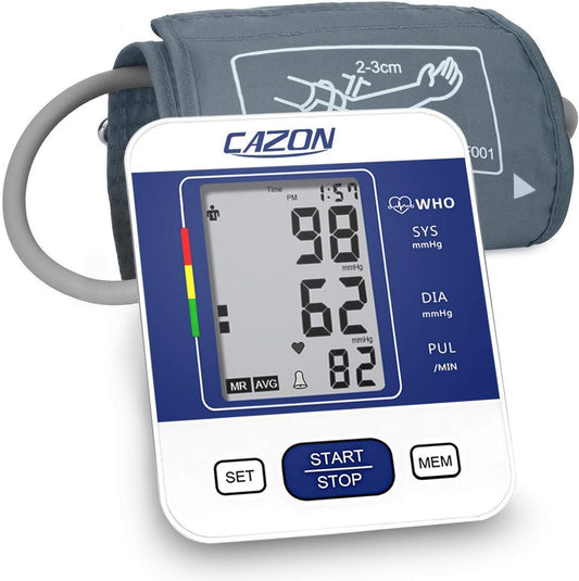 CAZON Blood Pressure Monitors Large Cuff Blood Pressure Machine BP Monitor Upper Arm BP Cuff for Home Use Heart Rate Hypertension Monitor, Cuff 22-40cm LCD Display (Blue)