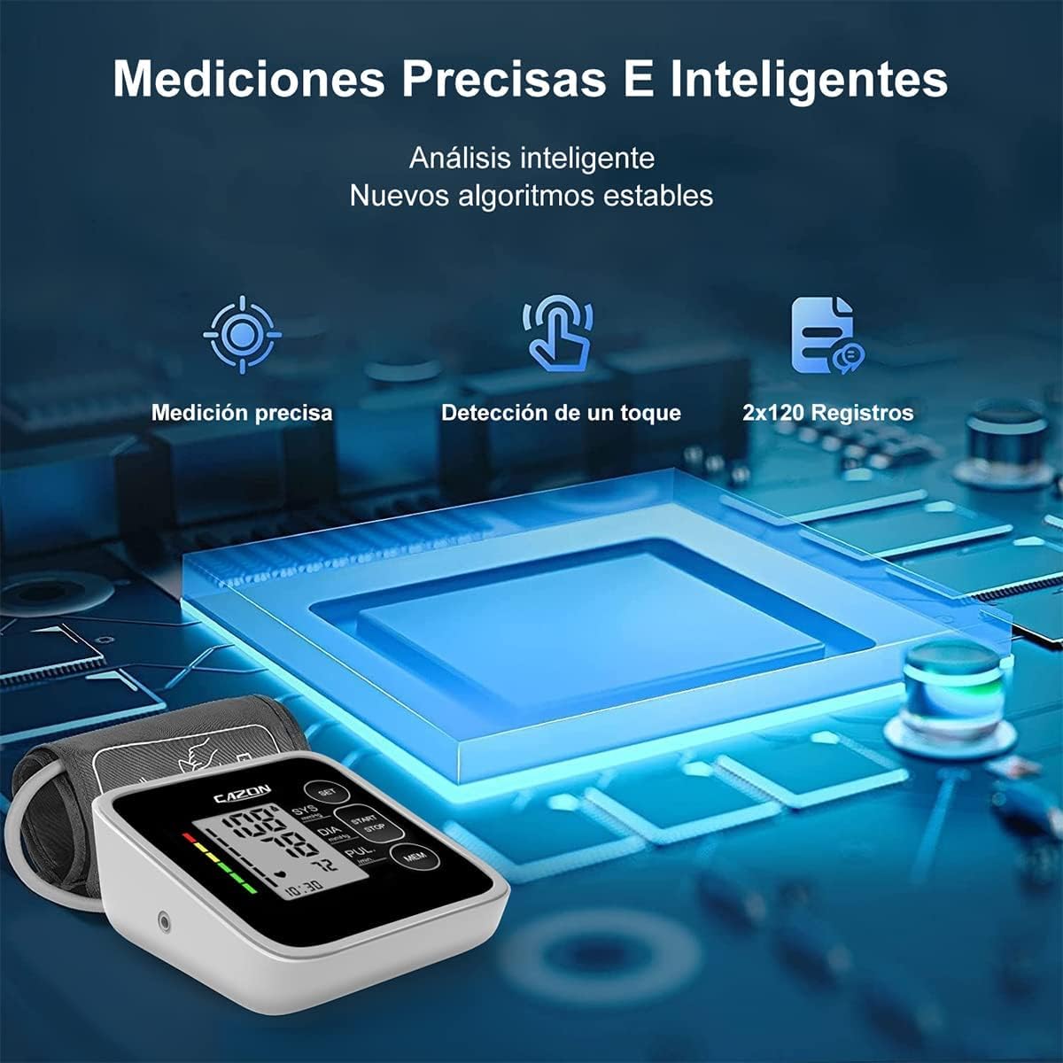 CAZON Tensiómetro de Brazo,Monitor de presión para uso doméstico arterial Máquina de presiónarterial de brazo Detector electrónico de frecuencia cardíaca con brazalete 22-40cm, 2X120 memoria(Negro)
