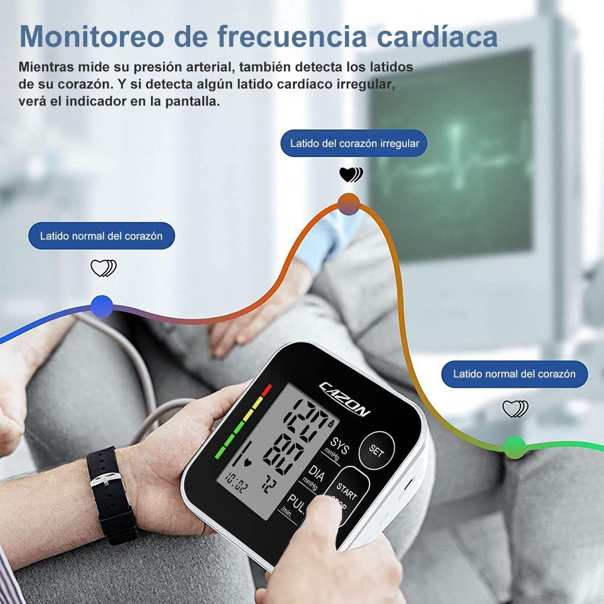 CAZON Tensiómetro de Brazo,Monitor de presión para uso doméstico arterial Máquina de presiónarterial de brazo Detector electrónico de frecuencia cardíaca con brazalete 22-40cm, 2X120 memoria(Negro)