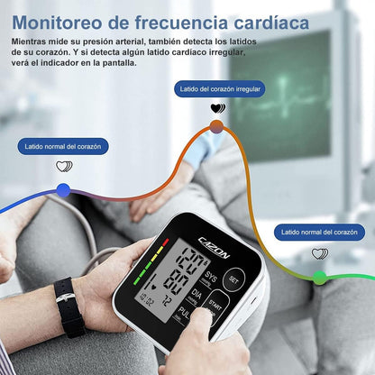 CAZON Tensiómetro de Brazo,Monitor de presión para uso doméstico arterial Máquina de presiónarterial de brazo Detector electrónico de frecuencia cardíaca con brazalete 22-40cm, 2X120 memoria(Negro)