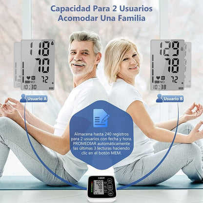 CAZON Tensiómetro de Brazo,Monitor de presión para uso doméstico arterial Máquina de presiónarterial de brazo Detector electrónico de frecuencia cardíaca con brazalete 22-40cm, 2X120 memoria(Negro)