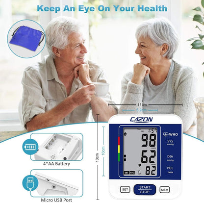 CAZON Blood Pressure Monitors Large Cuff Blood Pressure Machine BP Monitor Upper Arm BP Cuff for Home Use Heart Rate Hypertension Monitor, Cuff 22-40cm LCD Display (Blue)